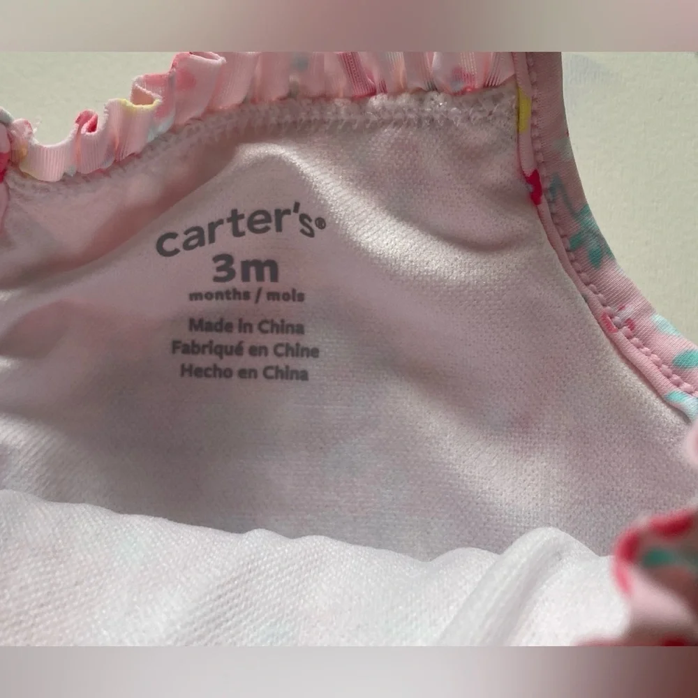 Carter’s Baby Girl Lot Of 2 Floral One Piece Swim Bundle Lined Bathing Suits 3M